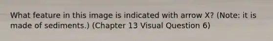 What feature in this image is indicated with arrow X? (Note: it is made of sediments.) (Chapter 13 Visual Question 6)