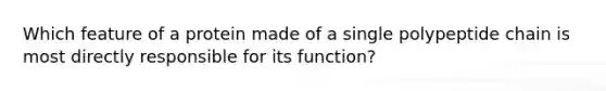 Which feature of a protein made of a single polypeptide chain is most directly responsible for its function?