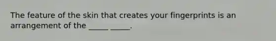 The feature of the skin that creates your fingerprints is an arrangement of the _____ _____.
