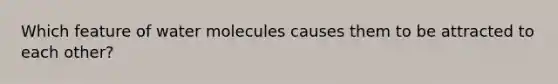 Which feature of water molecules causes them to be attracted to each other?