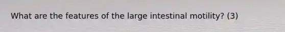 What are the features of the large intestinal motility? (3)