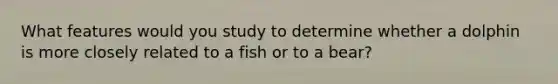 What features would you study to determine whether a dolphin is more closely related to a fish or to a bear?