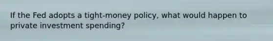 If the Fed adopts a tight-money policy, what would happen to private investment spending?