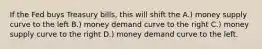 If the Fed buys Treasury bills, this will shift the A.) money supply curve to the left B.) money demand curve to the right C.) money supply curve to the right D.) money demand curve to the left.