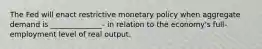 The Fed will enact restrictive monetary policy when aggregate demand is ______________- in relation to the economy's full-employment level of real output.