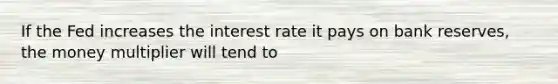 If the Fed increases the interest rate it pays on bank reserves, the money multiplier will tend to