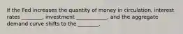 If the Fed increases the quantity of money in circulation, interest rates ________, investment ____________, and the aggregate demand curve shifts to the ________.