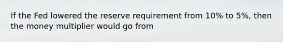 If the Fed lowered the reserve requirement from 10% to 5%, then the money multiplier would go from