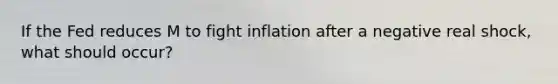 If the Fed reduces M to fight inflation after a negative real shock, what should occur?