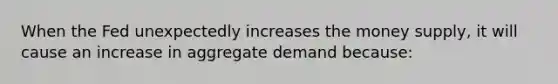 When the Fed unexpectedly increases the money supply, it will cause an increase in aggregate demand because: