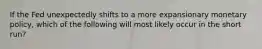 If the Fed unexpectedly shifts to a more expansionary monetary policy, which of the following will most likely occur in the short run?