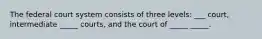 The federal court system consists of three levels: ___ court, intermediate _____ courts, and the court of _____ _____.