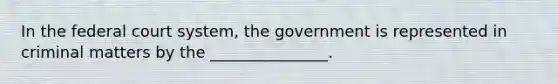 In the federal court system, the government is represented in criminal matters by the _______________.