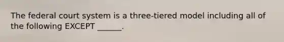 The federal court system is a three-tiered model including all of the following EXCEPT ______.