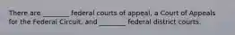 There are ________ federal courts of appeal, a Court of Appeals for the Federal Circuit, and ________ federal district courts.