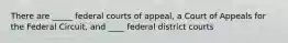 There are _____ federal courts of appeal, a Court of Appeals for the Federal Circuit, and ____ federal district courts