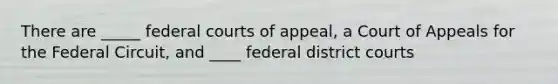 There are _____ federal courts of appeal, a Court of Appeals for the Federal Circuit, and ____ federal district courts