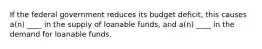 If the federal government reduces its budget deficit, this causes a(n) ____ in the supply of loanable funds, and a(n) ____ in the demand for loanable funds.