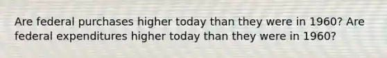 Are federal purchases higher today than they were in 1960? Are federal expenditures higher today than they were in 1960?