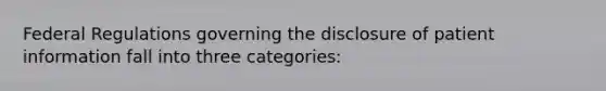 Federal Regulations governing the disclosure of patient information fall into three categories: