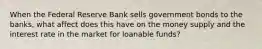 When the Federal Reserve Bank sells government bonds to the banks, what affect does this have on the money supply and the interest rate in the market for loanable funds?