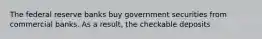 The federal reserve banks buy government securities from commercial banks. As a result, the checkable deposits