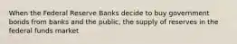 When the Federal Reserve Banks decide to buy government bonds from banks and the public, the supply of reserves in the federal funds market