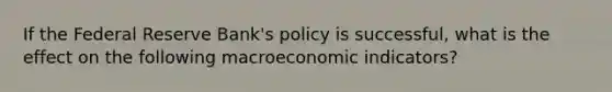 If the Federal Reserve​ Bank's policy is​ successful, what is the effect on the following macroeconomic​ indicators?