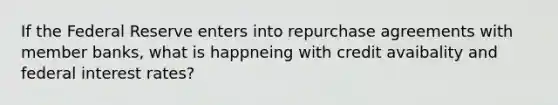 If the Federal Reserve enters into repurchase agreements with member banks, what is happneing with credit avaibality and federal interest rates?