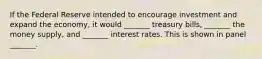 If the Federal Reserve intended to encourage investment and expand the economy, it would _______ treasury bills, _______ the money supply, and _______ interest rates. This is shown in panel _______.