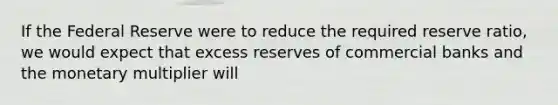 If the Federal Reserve were to reduce the required reserve ratio, we would expect that excess reserves of commercial banks and the monetary multiplier will