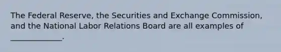 The Federal Reserve, the Securities and Exchange Commission, and the National Labor Relations Board are all examples of _____________.