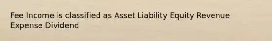 Fee Income is classified as Asset Liability Equity Revenue Expense Dividend