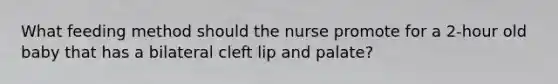 What feeding method should the nurse promote for a 2-hour old baby that has a bilateral cleft lip and palate?