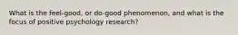 What is the feel-good, or do-good phenomenon, and what is the focus of positive psychology research?