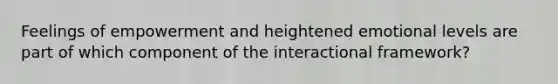 Feelings of empowerment and heightened emotional levels are part of which component of the interactional framework?