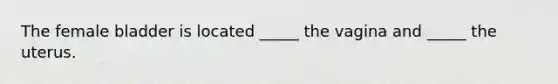 The female bladder is located _____ the vagina and _____ the uterus.