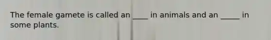 The female gamete is called an ____ in animals and an _____ in some plants.