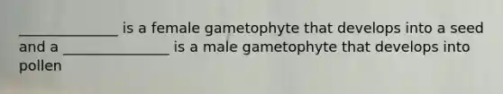 ______________ is a female gametophyte that develops into a seed and a _______________ is a male gametophyte that develops into pollen