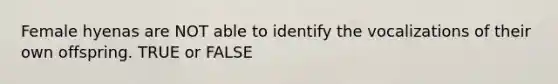 Female hyenas are NOT able to identify the vocalizations of their own offspring. TRUE or FALSE