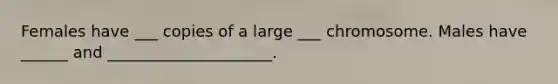 Females have ___ copies of a large ___ chromosome. Males have ______ and _____________________.