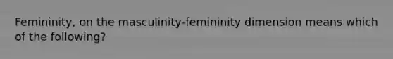 Femininity, on the masculinity-femininity dimension means which of the following?