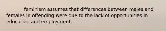 _______ feminism assumes that differences between males and females in offending were due to the lack of opportunities in education and employment.