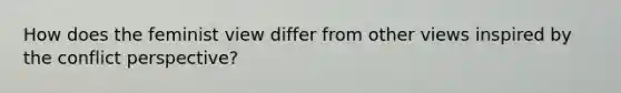 How does the feminist view differ from other views inspired by the conflict perspective?
