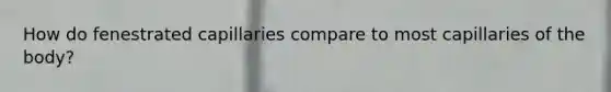 How do fenestrated capillaries compare to most capillaries of the body?