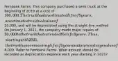 Fernbank Farms ​ This company purchased a semi truck at the beginning of 2019 at a cost of 100,000. The truck had an estimated life of 5 years, an estimated residual value of20,000, and will be depreciated using the straight-line method. On January 1, 2021, the company made major repairs of 30,000 to the truck that extended the life 3 years. Thus, starting with 2021, the truck has a remaining life of 5 years and a new salvage value of8,000. Refer to Fernbank Farms. What amount should be recorded as depreciation expense each year starting in 2021?