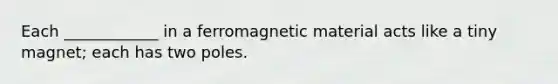 Each ____________ in a ferromagnetic material acts like a tiny magnet; each has two poles.