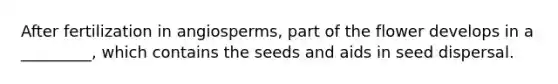 After fertilization in angiosperms, part of the flower develops in a _________, which contains the seeds and aids in seed dispersal.