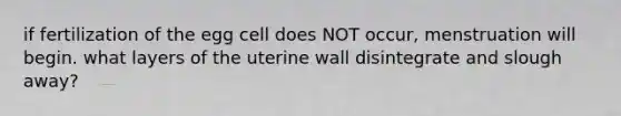 if fertilization of the egg cell does NOT occur, menstruation will begin. what layers of the uterine wall disintegrate and slough away?