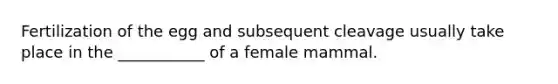 Fertilization of the egg and subsequent cleavage usually take place in the ___________ of a female mammal.